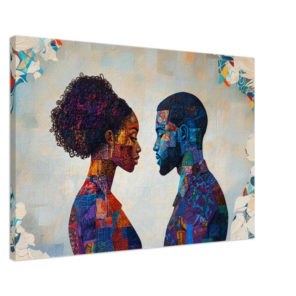 Black Love Art showcasing a romantic scene, perfect as african american wall art for adding warmth to any space.
