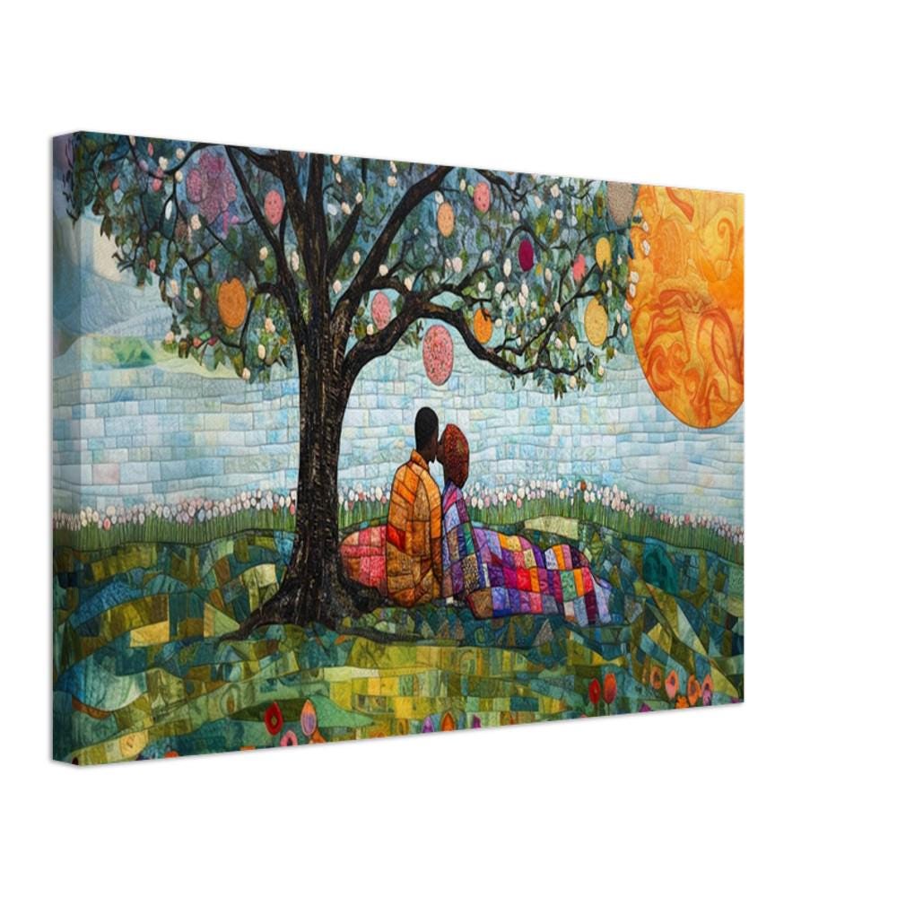 Romantic picnic scene featuring a Black couple, perfect for showcasing African American wall art.