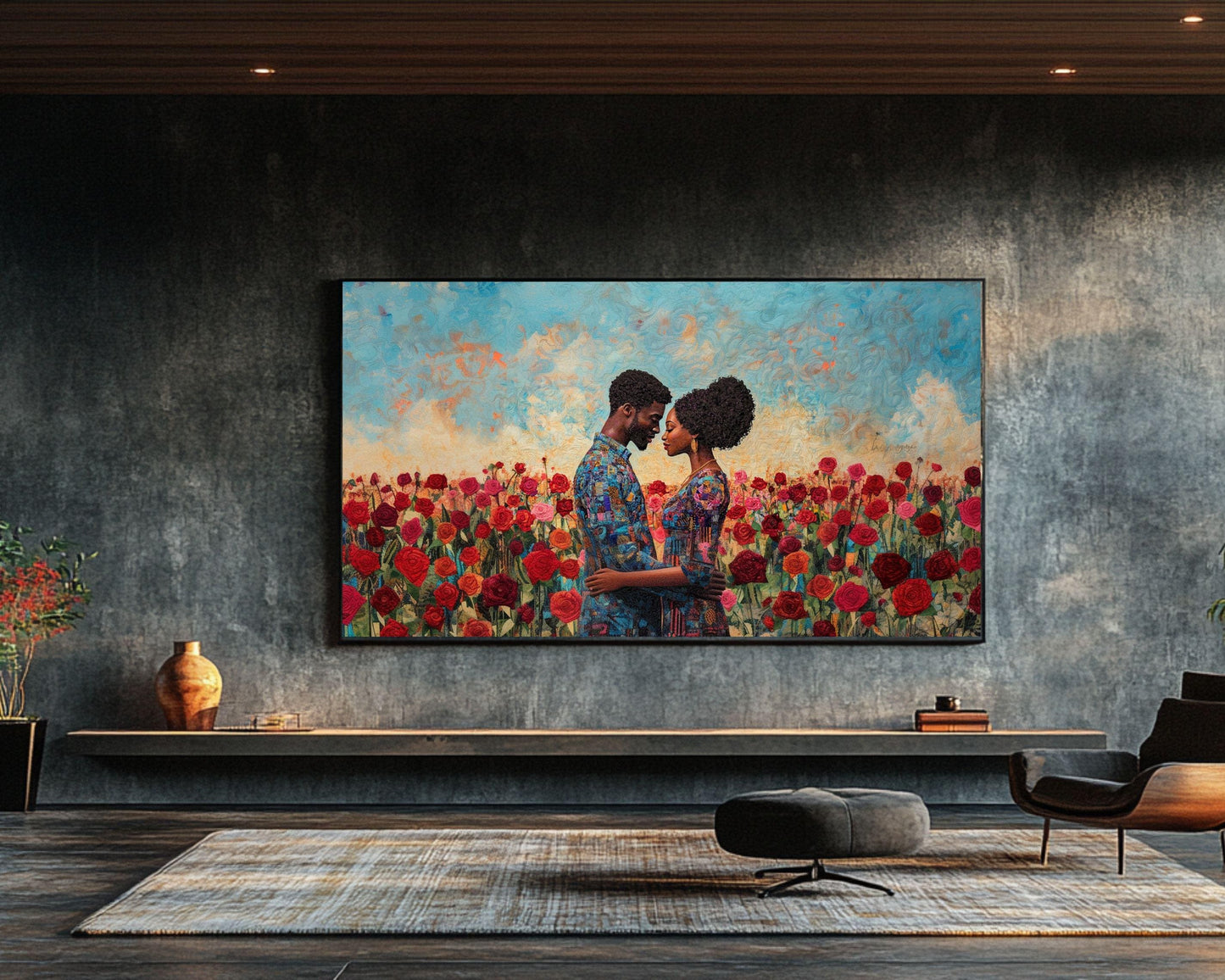 Romantic Black Couple Canvas Art for Bedroom or Living Room, Love Wall Decor, Valentine’s Day Gift