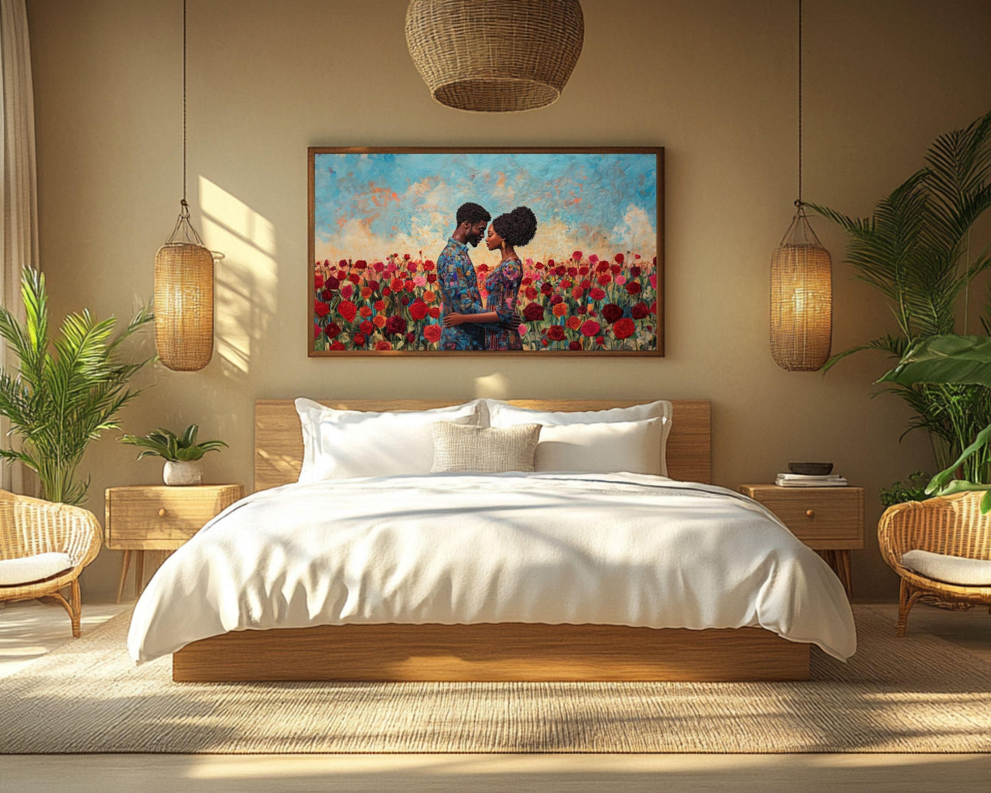 Romantic Black Couple Canvas Art for Bedroom or Living Room, Love Wall Decor, Valentine’s Day Gift