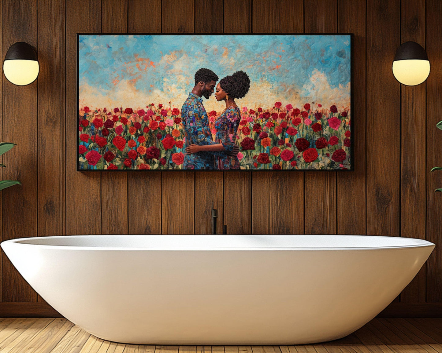 Romantic Black Couple Canvas Art for Bedroom or Living Room, Love Wall Decor, Valentine’s Day Gift