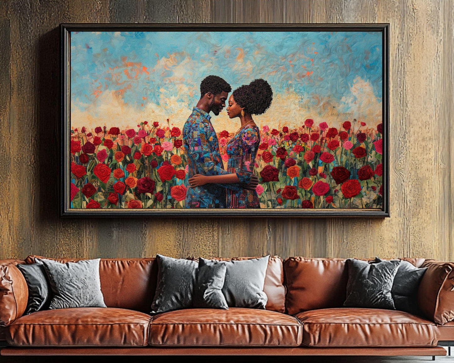 Romantic Black Couple Canvas Art for Bedroom or Living Room, Love Wall Decor, Valentine’s Day Gift