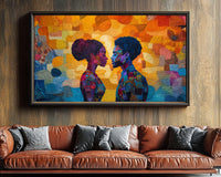 Vibrant abstract acrylic painting showcasing bold colors and shapes, perfect as african american wall art for modern decor.