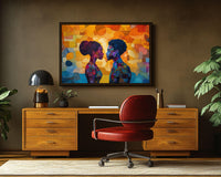 Vibrant abstract canvas art showcasing african american wall art with bold colors and dynamic shapes.