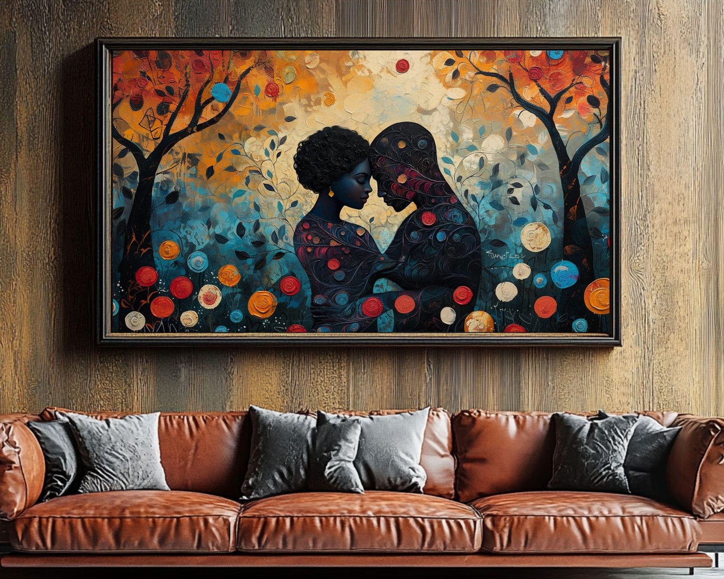 Charly Palmer Inspired Black Couple Canvas Art for Bedroom or Living Room, Love and Growth Wall Decor, Valentine’s Day Gift