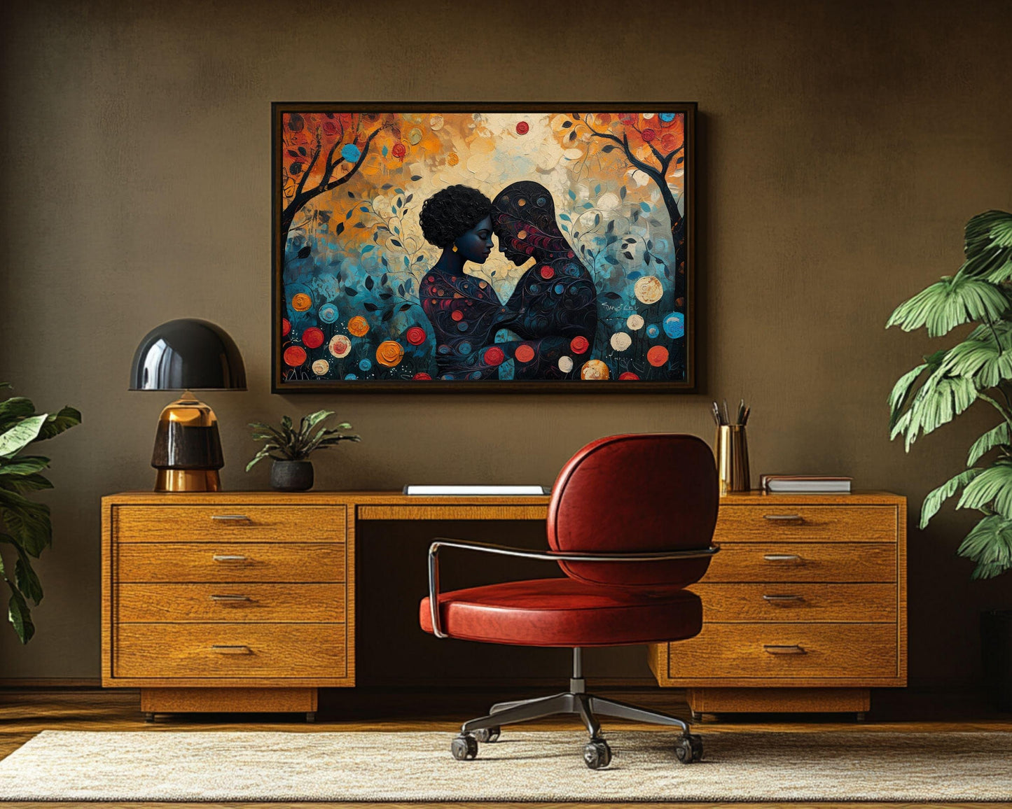 Charly Palmer Inspired Black Couple Canvas Art for Bedroom or Living Room, Love and Growth Wall Decor, Valentine’s Day Gift