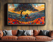 Romantic Sunset Picnic Black love wall art for home decor