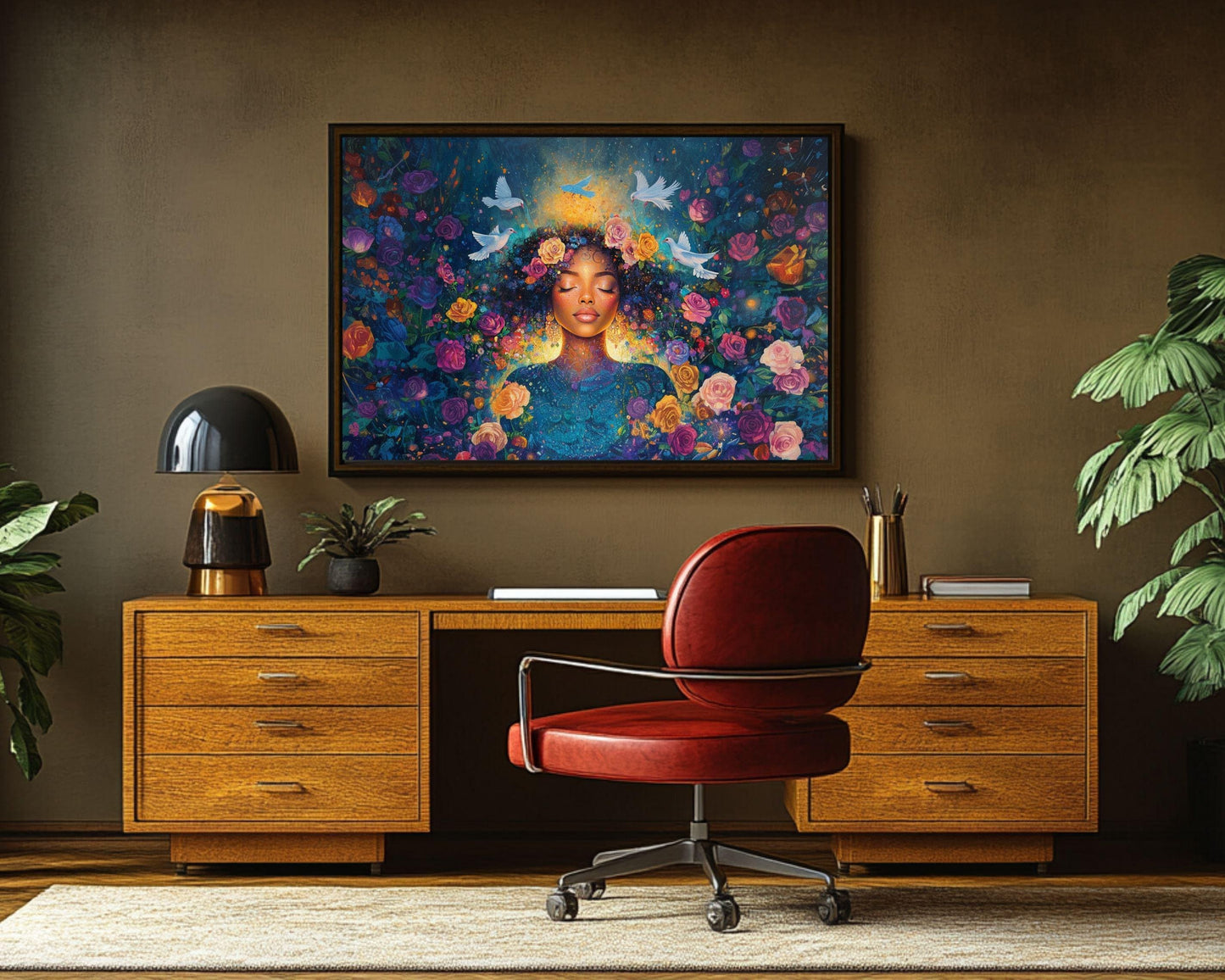 Harmonia Rosales Inspired Black Woman Canvas Art for Bedroom or Living Room, Goddess Wall Decor, Valentine’s Day Gift