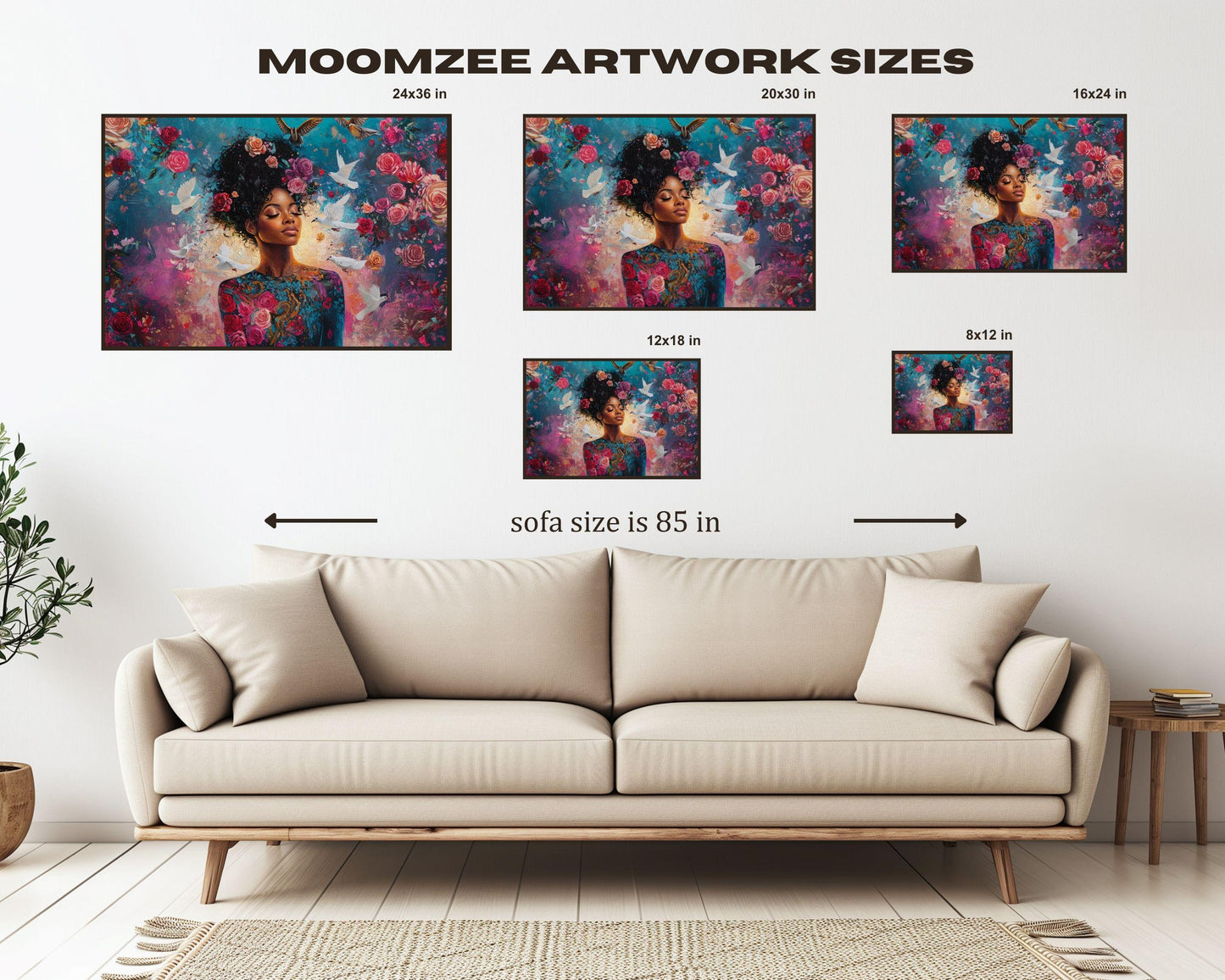 Harmonia Rosales Inspired Black Woman Canvas Art for Bedroom or Living Room, Floral Goddess Wall Decor, Valentine’s Day Gift