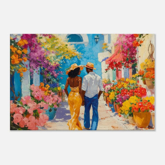 Romantic Caribbean Walk - Framed Canvas Wall Art for Living Room or Bedroom Housewarming Gift