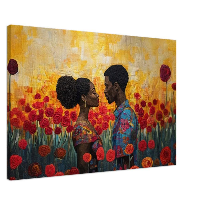 Golden Field Black Love African American Wall Art Canvas