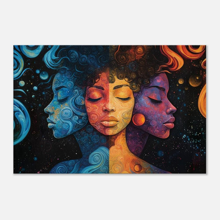 Cosmic Unity black art canvas featuring vibrant colors, celebrating African American culture and unity as stunning wall art.