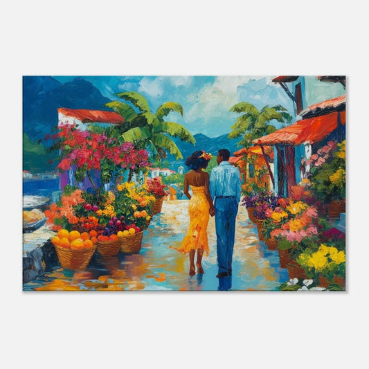 Romantic Caribbean Stroll - Framed Canvas Wall Art for Living Room or Bedroom, Housewarming Gift