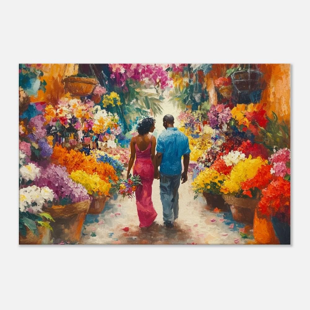 Caribbean Love canvas print featuring vibrant colors and a romantic theme, ideal for African American wall art decor.