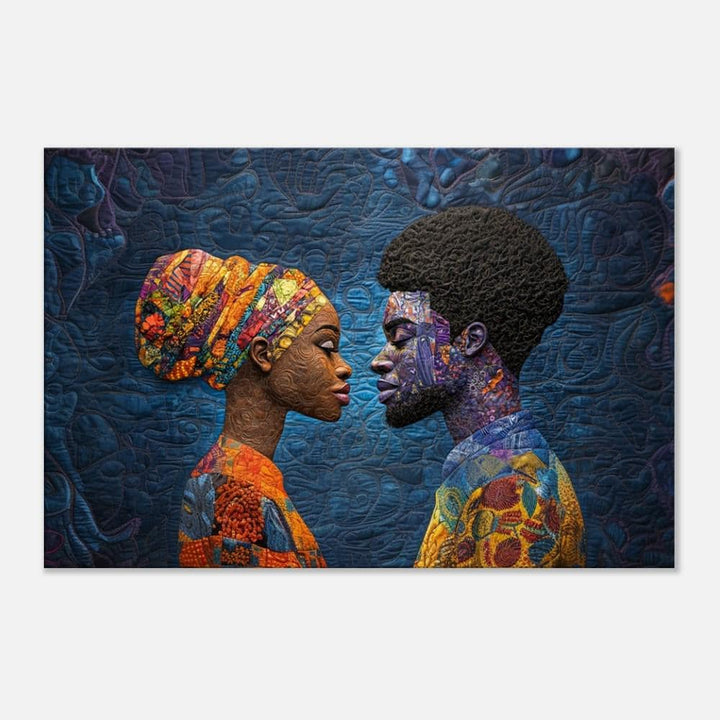 Quilted wall art featuring a black couple, representing love and connection in African American wall art.
