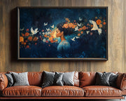 Midnight Bloom Black Goddess with Doves African American canvas print for home decor