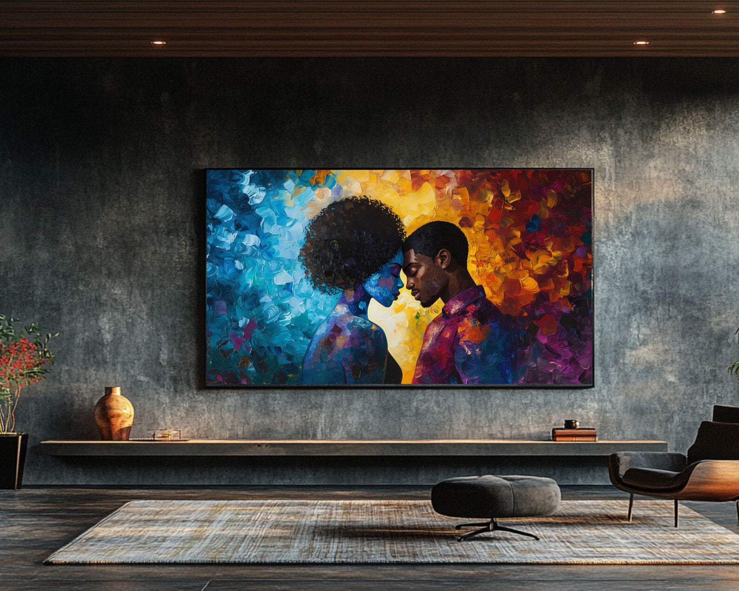 Charly Palmer Inspired Black Couple Canvas Art, Romantic Wall Decor, Valentine’s Day Gift