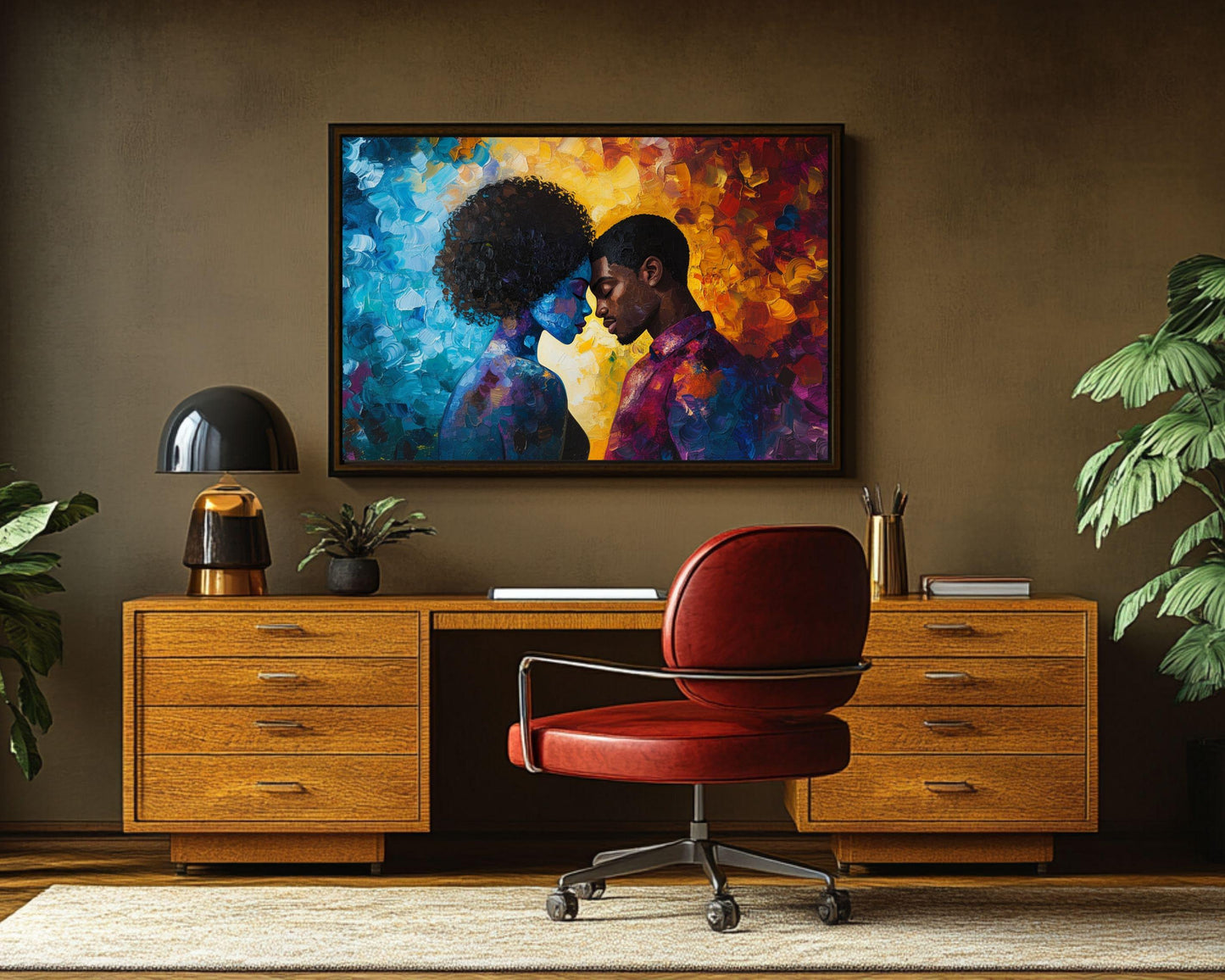 Charly Palmer Inspired Black Couple Canvas Art, Romantic Wall Decor, Valentine’s Day Gift