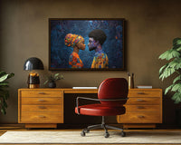 Vibrant canvas art featuring an African American woman in colorful attire, perfect for adding a touch of culture to any space.