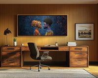 Colorful abstract African American wall art featuring bold shapes and vibrant hues on a striking canvas.