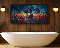 Abstract colorful canvas art depicting an African American woman, showcasing beauty and culture as stunning african american wall art.