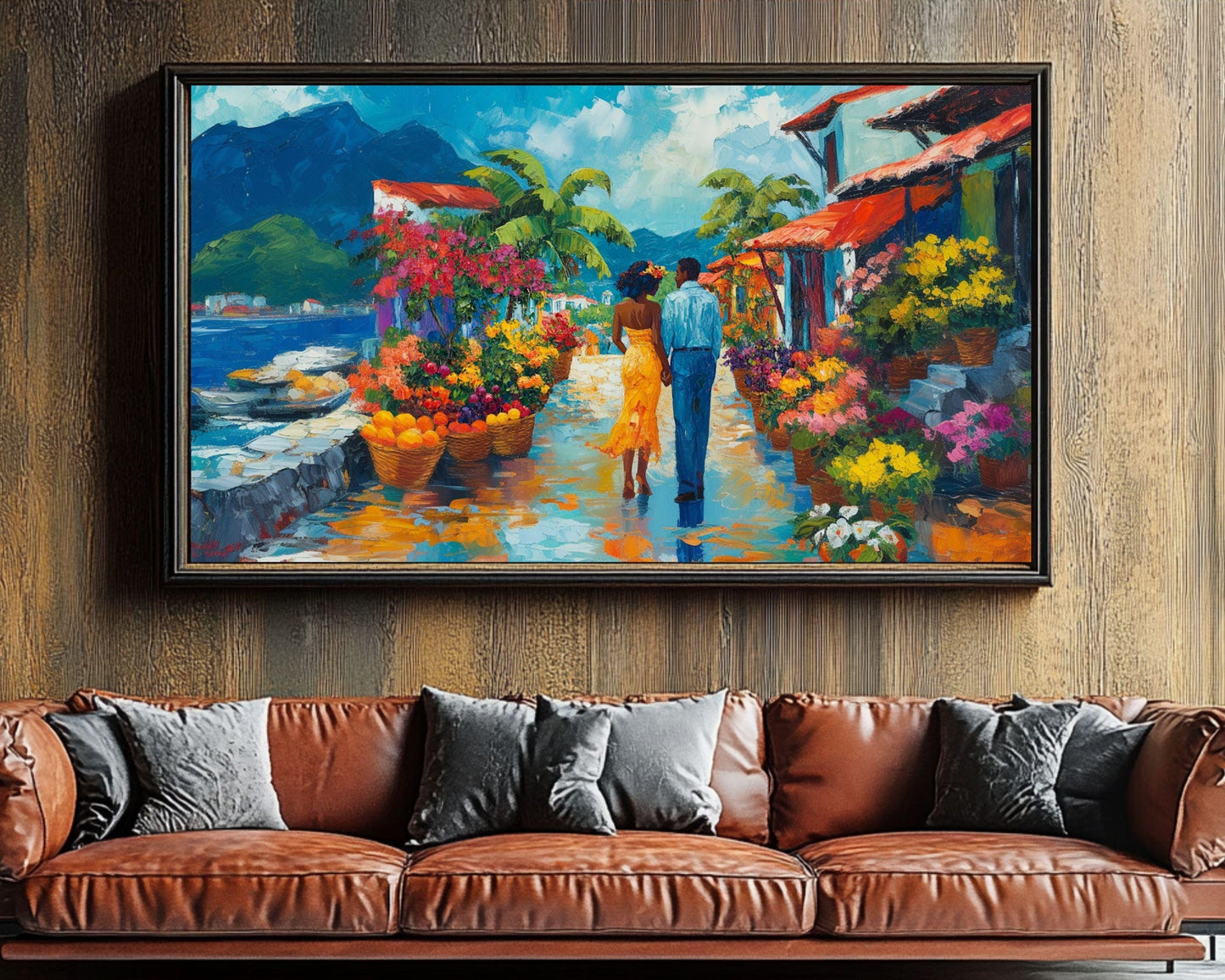 Romantic Caribbean Stroll - Framed Canvas Wall Art for Living Room or Bedroom, Housewarming Gift