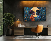 Quilted Black Couple cultural wall decor print by MoomZee Artwork