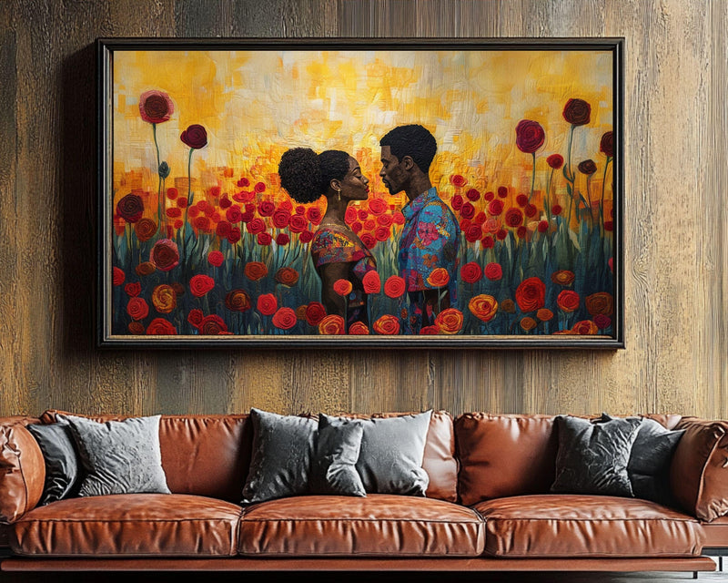 Golden Field Black Love African American Wall Art Canvas