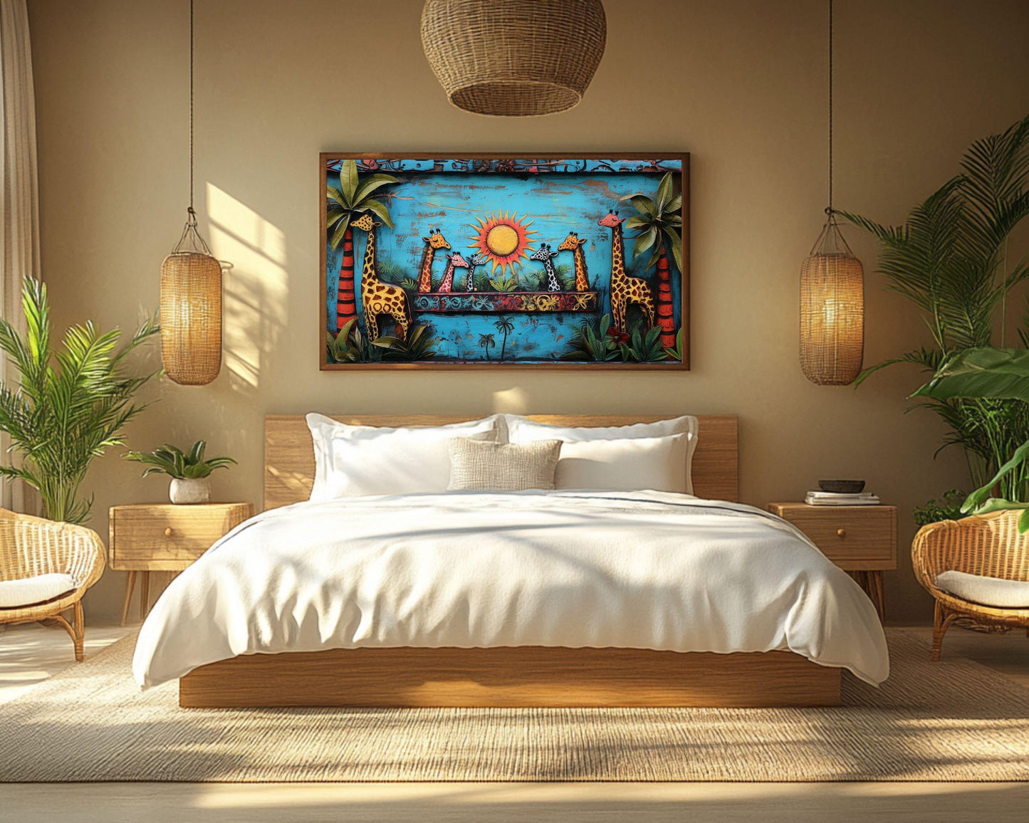 Colorful Giraffes Haitian Folk Art African American Wall Canvas