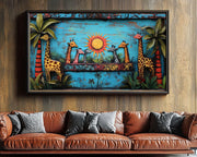 Colorful Giraffes Haitian Folk Caribbean wall art for home decor