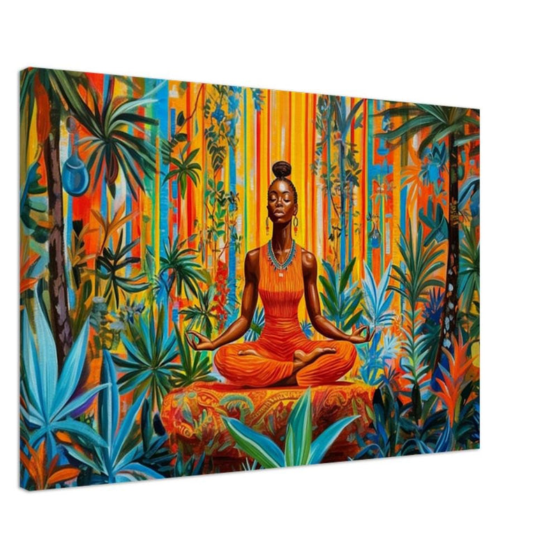 Black Woman Art Meditating in Jungle