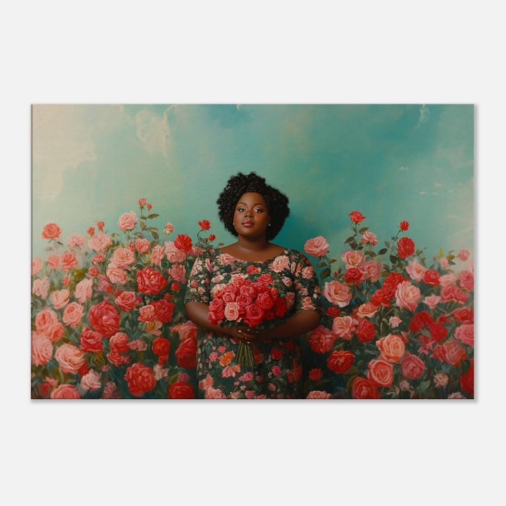 Confident Black Woman with Roses - Unframed Canvas Wall Art for Bedroom or Living Room Gift