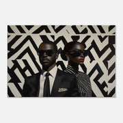 Modern Black couple geometric canvas art, vibrant and stylish, perfect as African American wall art for contemporary decor.