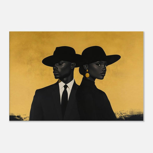 Modern Black Couple in Gold Wall Art | Barkley L. Hendricks Inspired Painting | Bold Statement Canvas for Home Decor