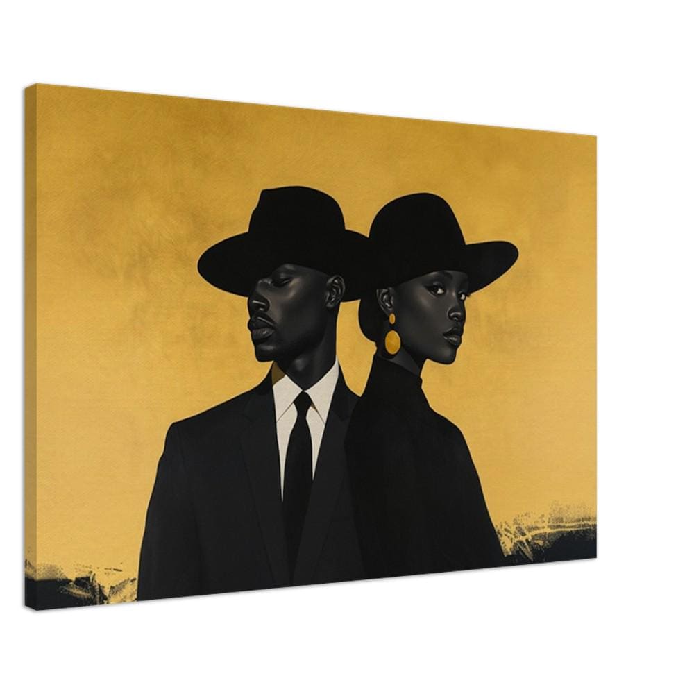 Modern Black Couple in Gold Wall Art | Barkley L. Hendricks Inspired Painting | Bold Statement Canvas for Home Decor