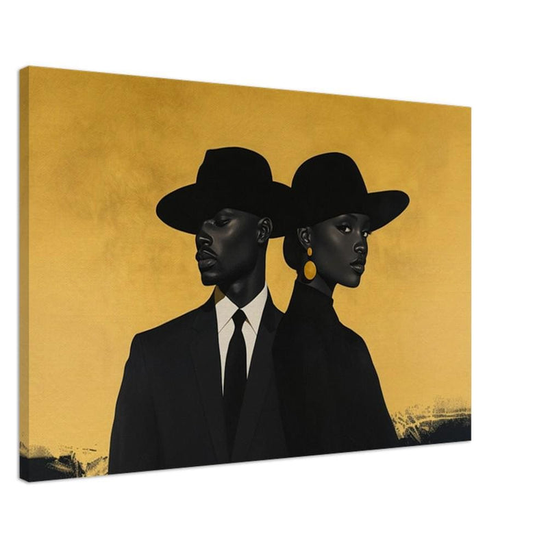 Elegant Black Couple Gold Canvas Art