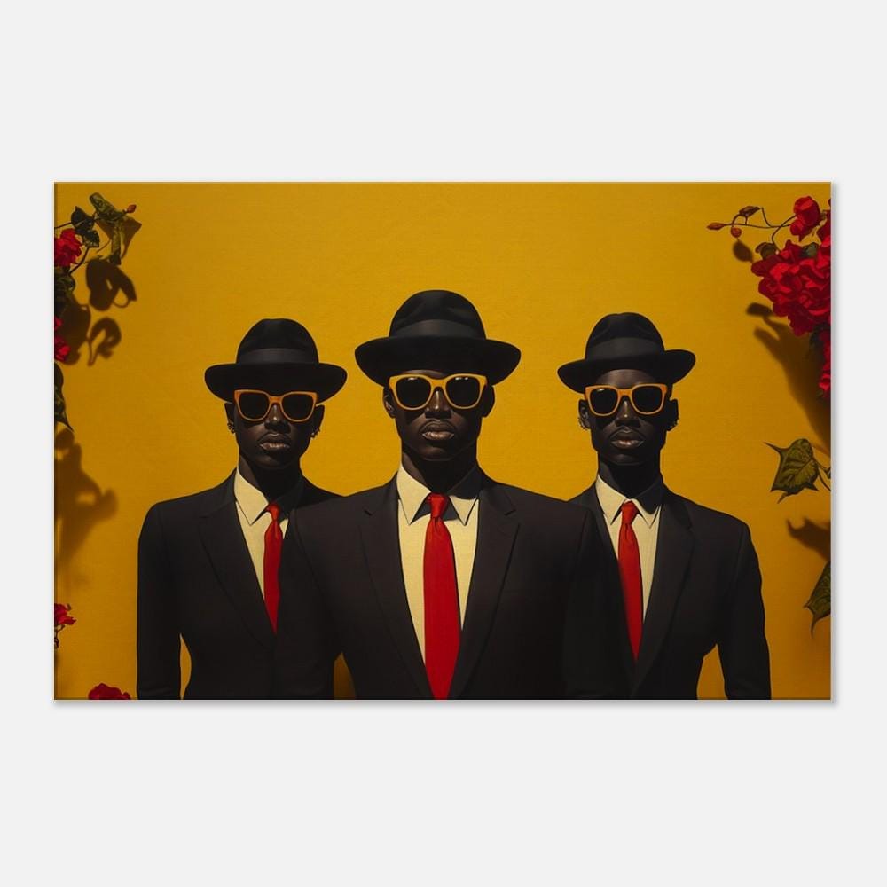 Stylish black men canvas art featuring vibrant colors, showcasing African American culture in a modern design.