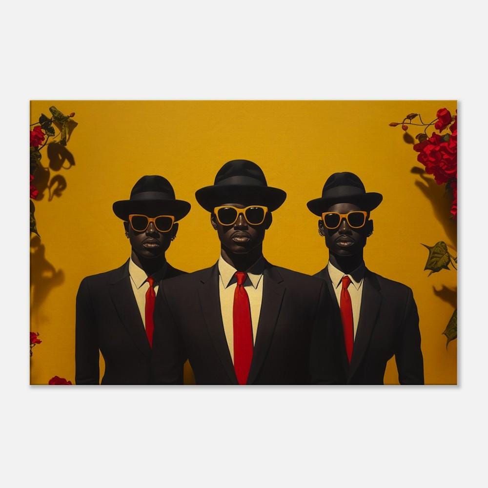 Black Men Portrait | Barkley L. Hendricks Inspired Black Men in Suits Canvas | Bold Red and Yellow Wall Decor | Afrocentric Home Art