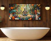 Meditative Black Man Tropical African American wall art canvas print by MoomZee Artwork