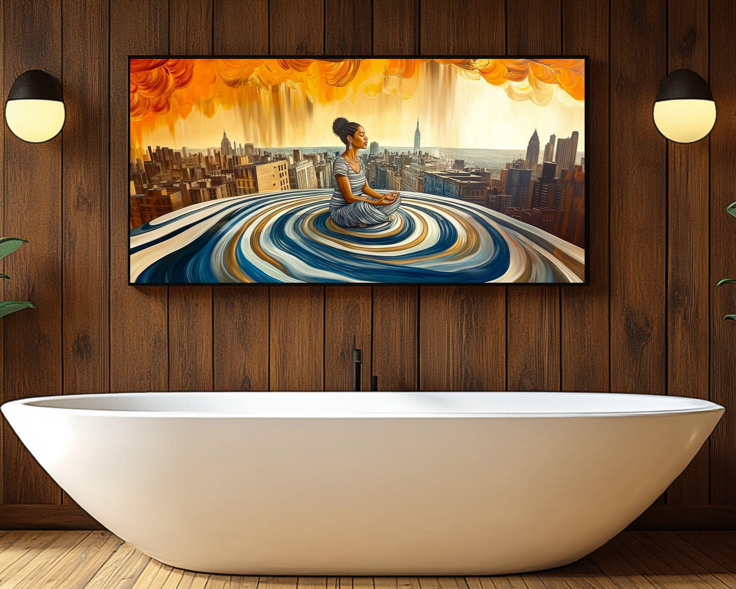 Urban Meditation Canvas Art - Black Woman Wall Decor for Office or Living Room - Modern Gift Idea