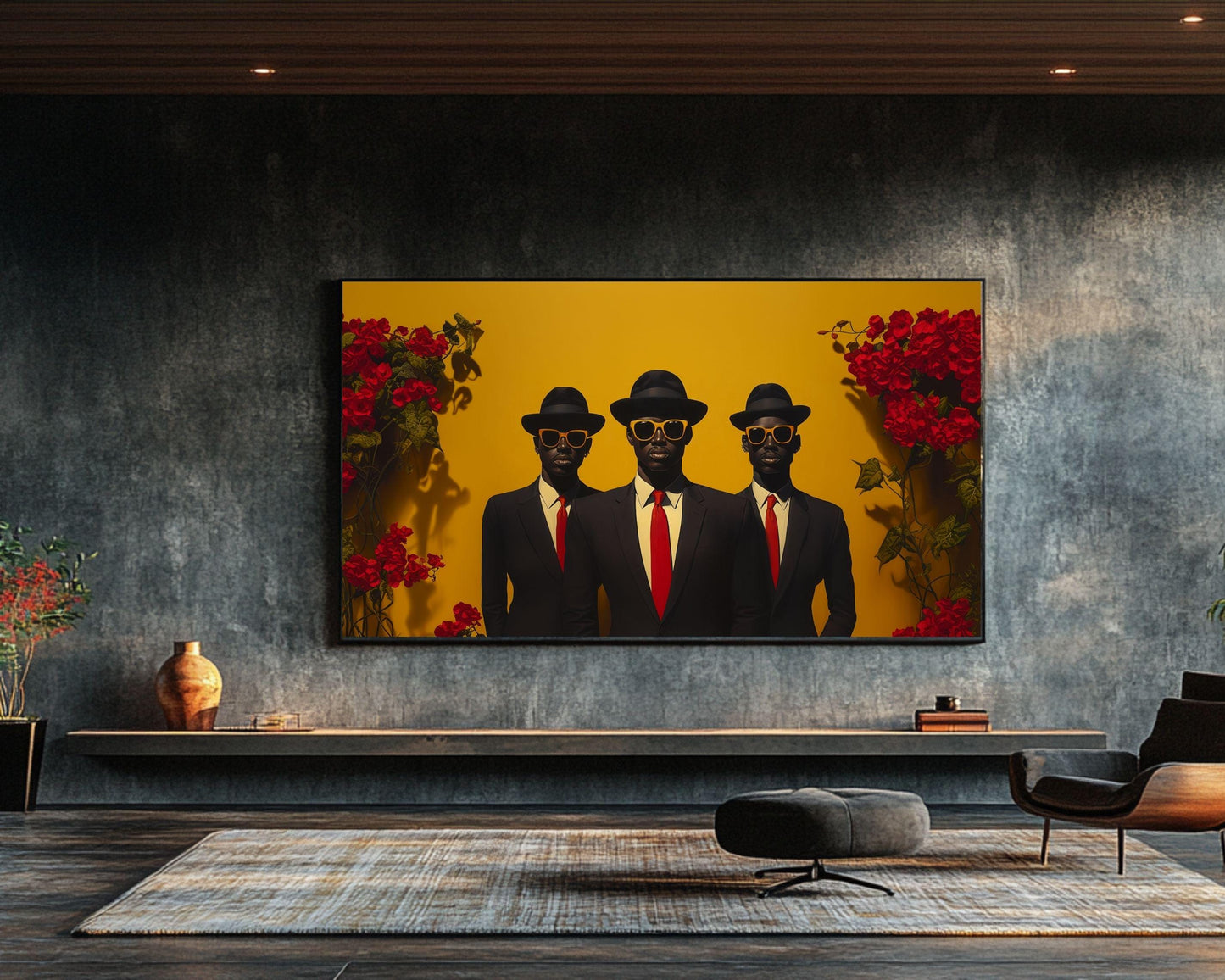 Black Men Portrait | Barkley L. Hendricks Inspired Black Men in Suits Canvas | Bold Red and Yellow Wall Decor | Afrocentric Home Art