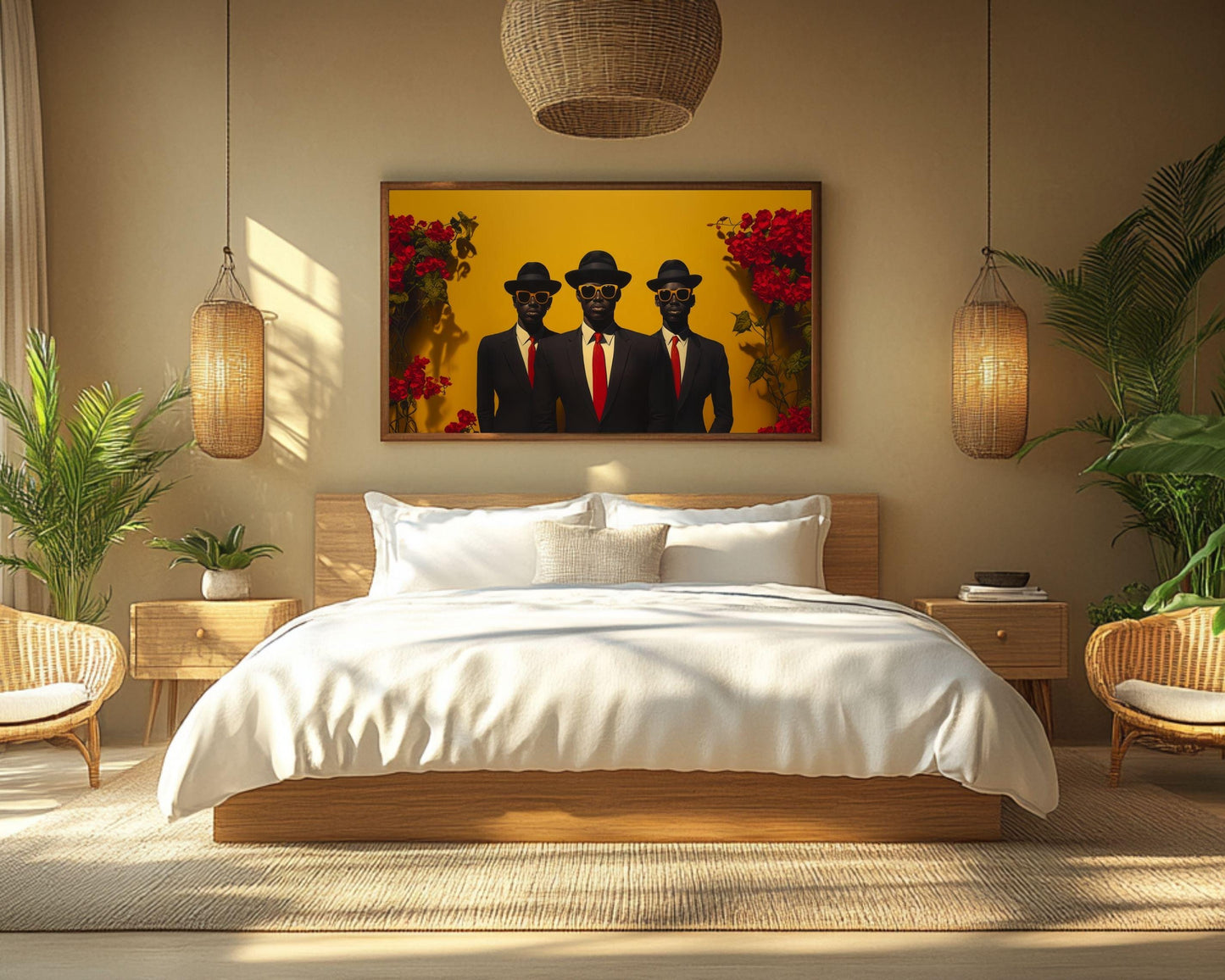 Black Men Portrait | Barkley L. Hendricks Inspired Black Men in Suits Canvas | Bold Red and Yellow Wall Decor | Afrocentric Home Art