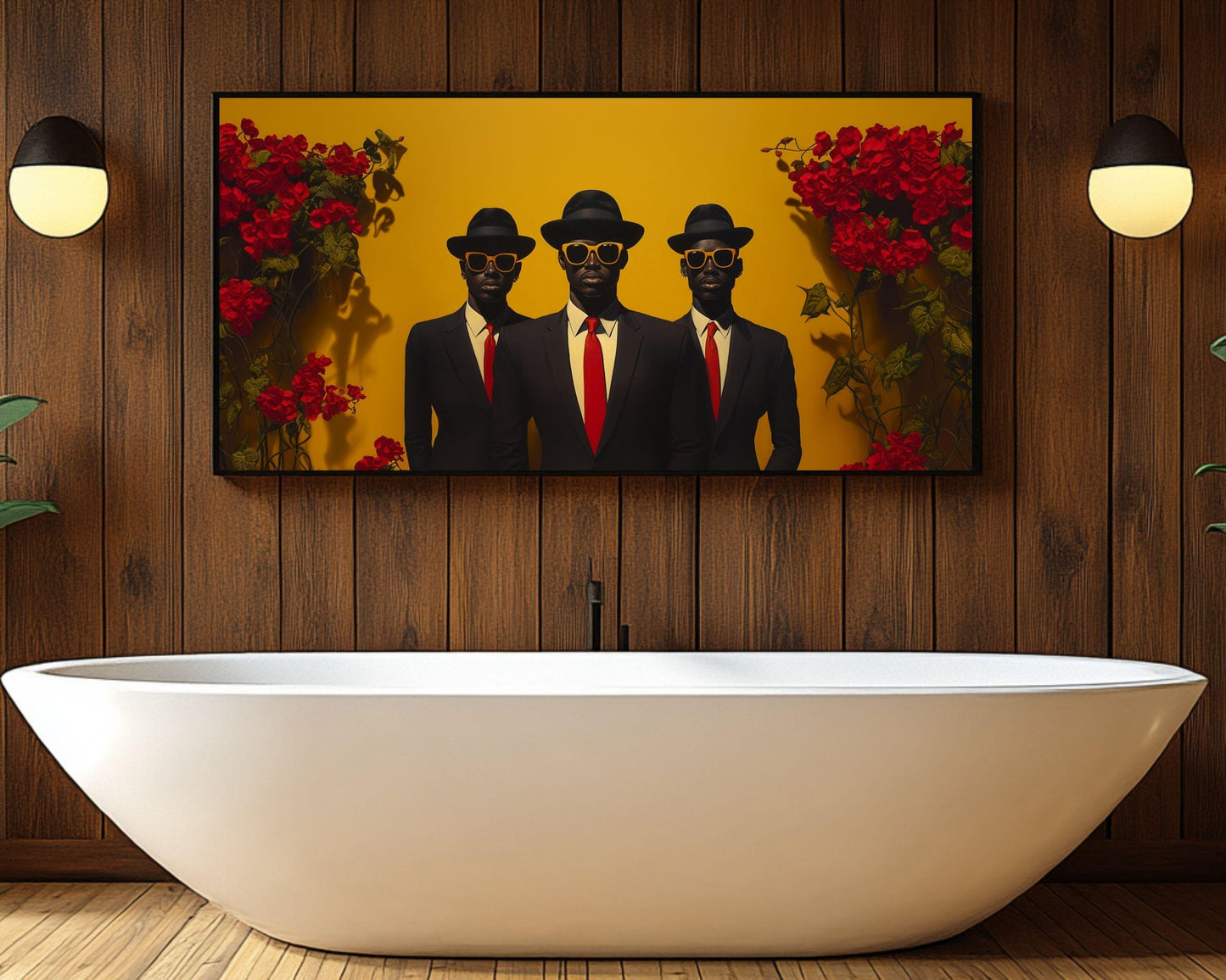 Black Men Portrait | Barkley L. Hendricks Inspired Black Men in Suits Canvas | Bold Red and Yellow Wall Decor | Afrocentric Home Art