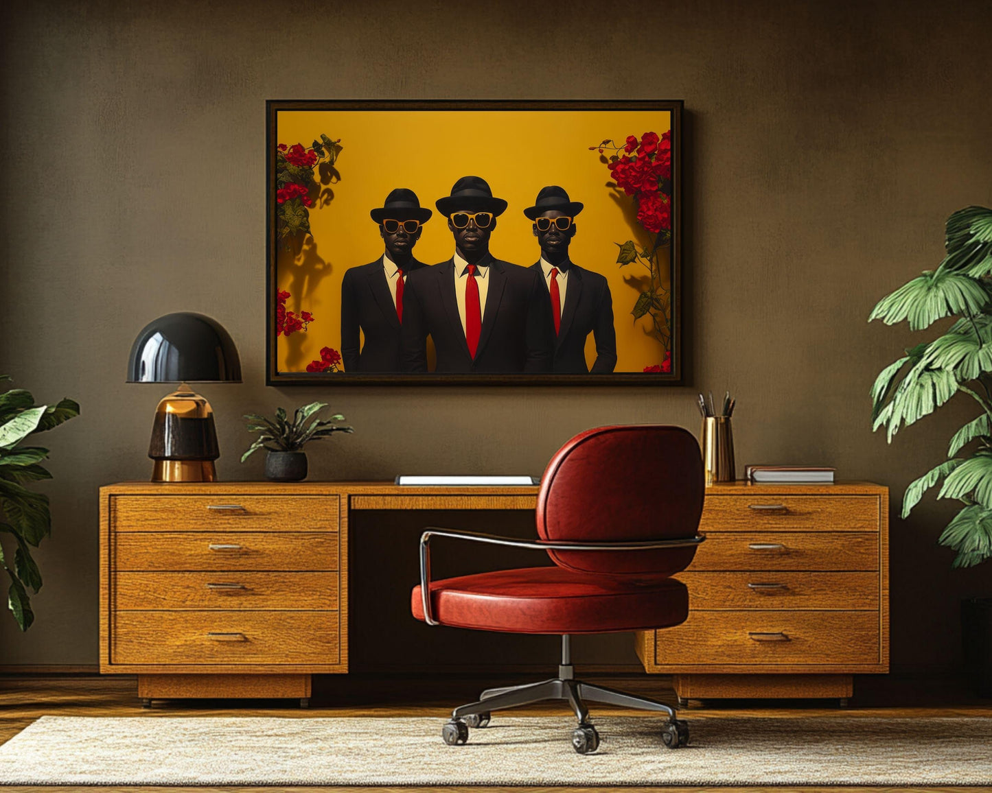 Black Men Portrait | Barkley L. Hendricks Inspired Black Men in Suits Canvas | Bold Red and Yellow Wall Decor | Afrocentric Home Art