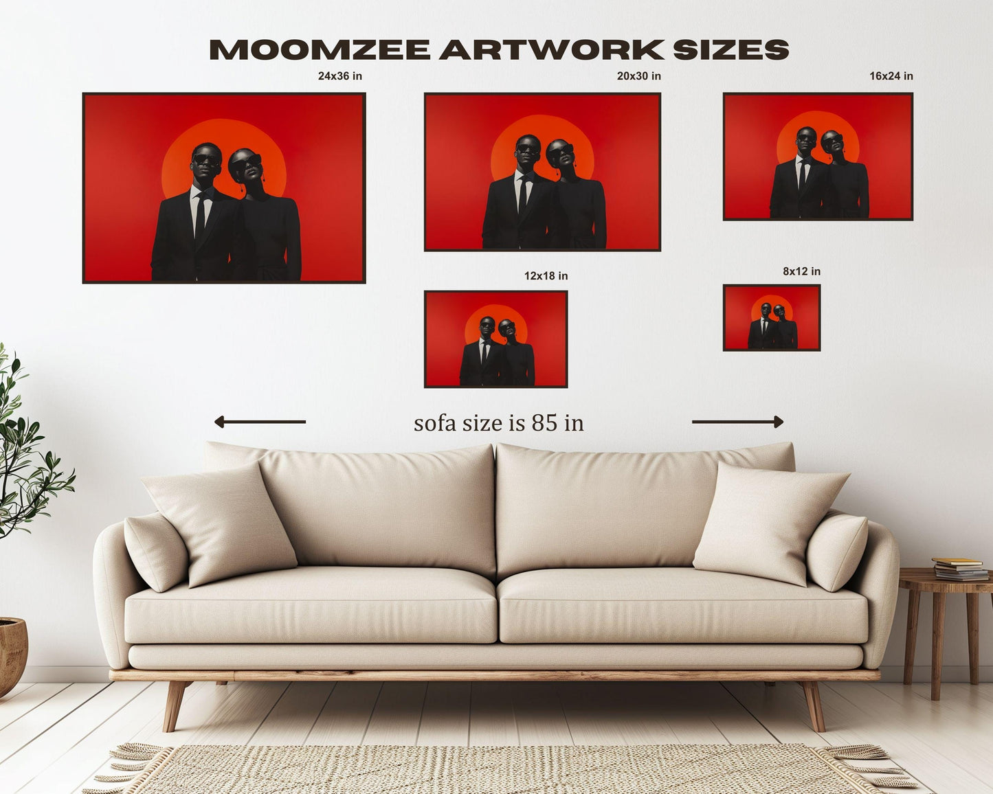 Bold Black Couple Canvas Art | Barkley L. Hendricks Inspired Modern Black Excellence | Red Sun and Style Wall Decor