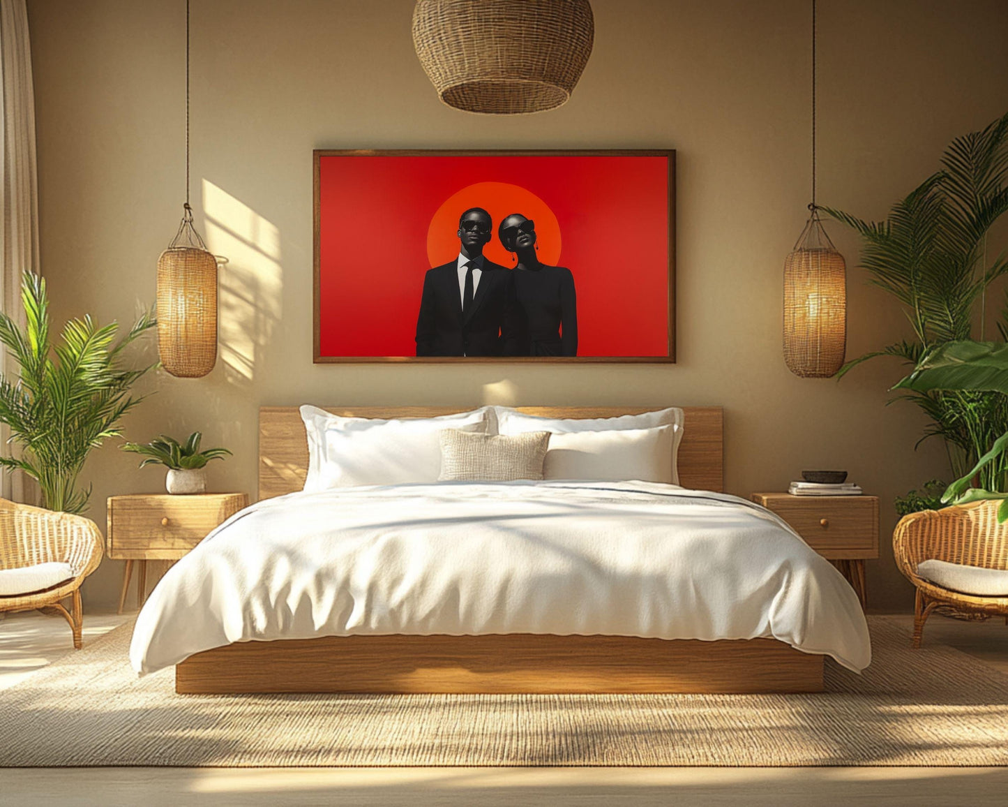 Bold Black Couple Canvas Art | Barkley L. Hendricks Inspired Modern Black Excellence | Red Sun and Style Wall Decor