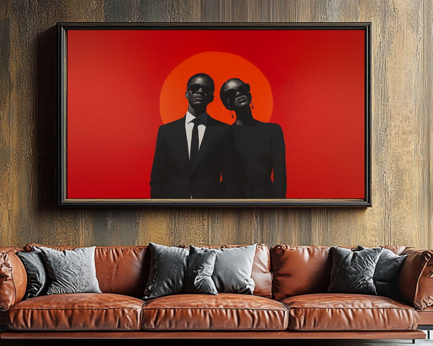 Bold Black Couple Canvas Art | Barkley L. Hendricks Inspired Modern Black Excellence | Red Sun and Style Wall Decor