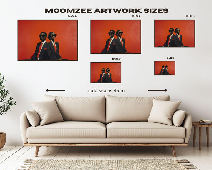 Elegant Black Couple Red Background Wall Art