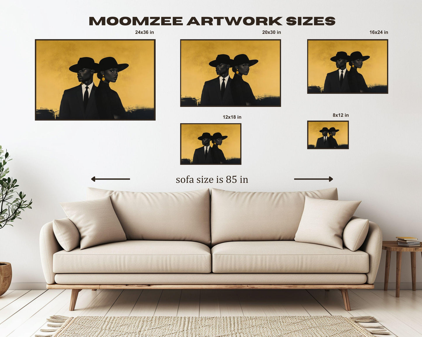 Modern Black Couple in Gold Wall Art | Barkley L. Hendricks Inspired Painting | Bold Statement Canvas for Home Decor