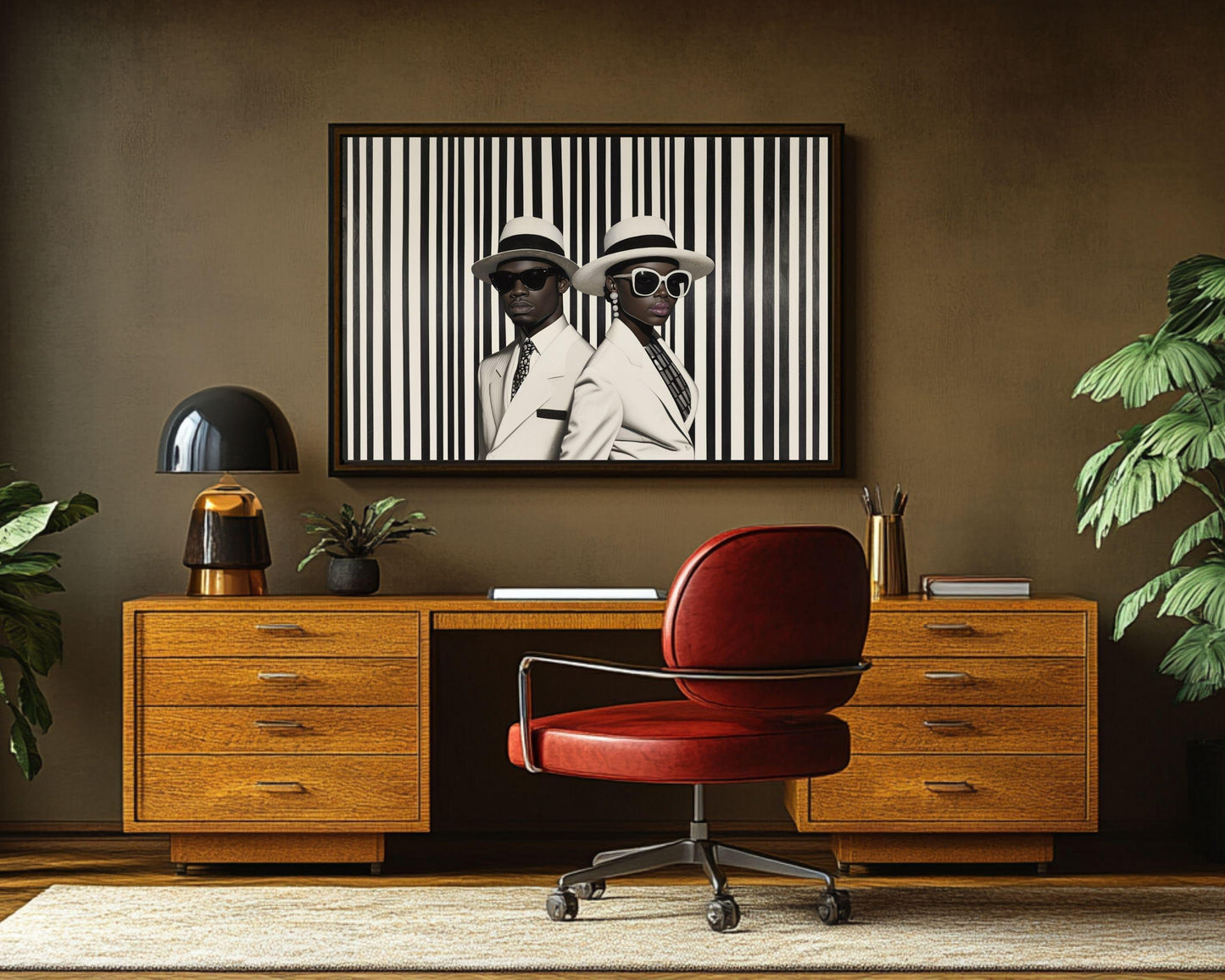 Elegant Black Couple in Striped Suits | Barkley L. Hendricks Inspired Art | Black and White Wall Canvas | Modern Home Decor